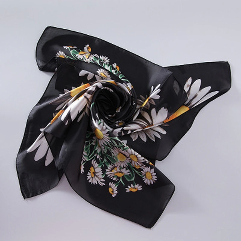 Small chrysanthemum scarf literary style square scarf pure silk edge scarf women printed