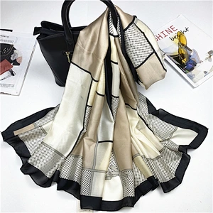 Large Size Summer Travel Sunscreen Ladies Scarf Korean Scarf Female Stitching Polka Dot Satin Printed Silk Scarf