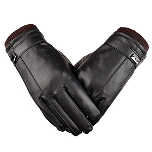 Factory Direct Men'S Leather Gloves Winter Warm Touch Screen PU Leather Gloves For Riding Waterproof Windproof
