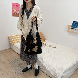 Plush Bear Cute Women Girls Shoulder Bag Large Capacity Student Soft Shopping Bags Single Shoulder Bag