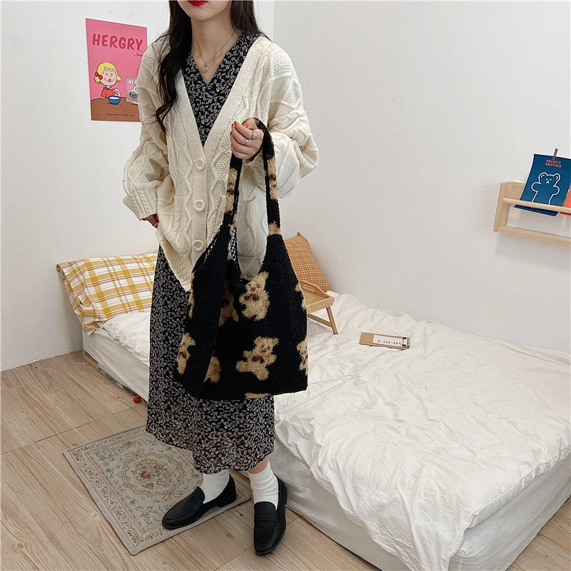Plush Bear Cute Women Girls Shoulder Bag Large Capacity Student Soft Shopping Bags Single Shoulder Bag
