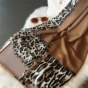 2020 Autumn Winter Thin Female Leopard Stitching Fashion Cotton Hemp Leopard Print Scarf Shawl