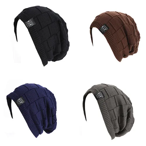 Winter Outdoor Warm Hat Pure Color Horizontal Striped Lattice Knitted Hat Can Be Customized