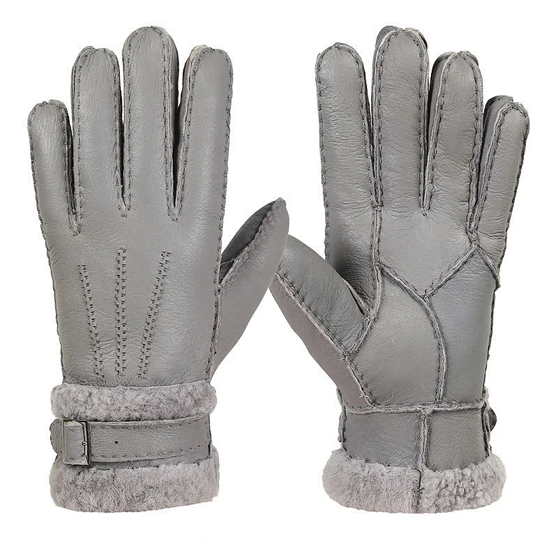 hot-selling fashion men's real sheepskin gloves winter thick warm windproof leather gloves for outdoor