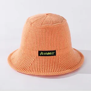 Lady Winter Plain Wide Brim Fashion Warm Terry Labeled Knitted Wool Bucket Hat