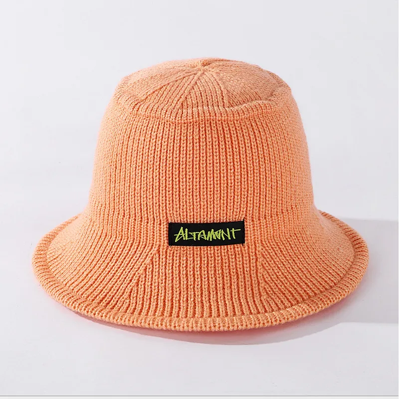 Lady Winter Plain Wide Brim Fashion Warm Terry Labeled Knitted Wool Bucket Hat