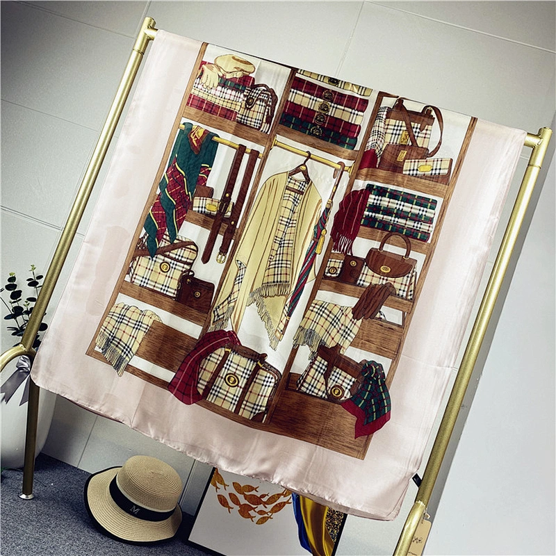 Large-Size New Silk Satin Scarf, Summer Sun Protection Decorative Dual-Use Scarf Women