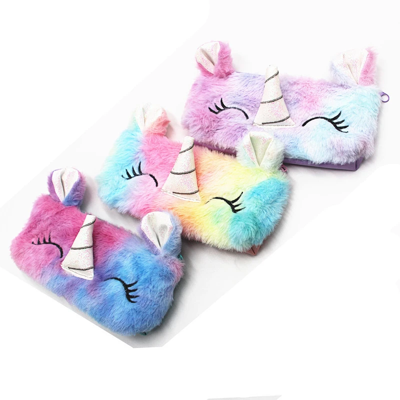 2020 Rainbow Color Plush Unicorn School Pencil Case Cute Pencil Pen Bag