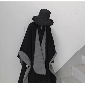 Nordic Style Cashmere Tie-Dye Black White Double-Sided Shawl Decorative Scarf Simple Cloak Warm Thick Shawl
