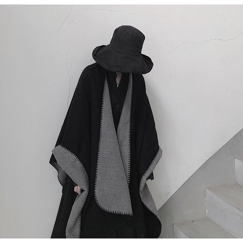 Nordic Style Cashmere Tie-Dye Black White Double-Sided Shawl Decorative Scarf Simple Cloak Warm Thick Shawl