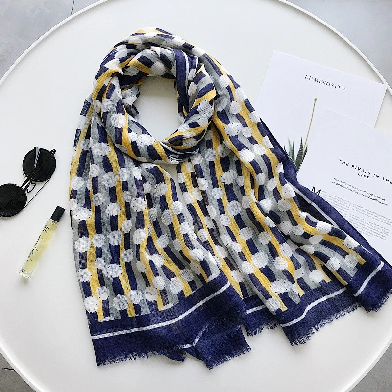 Dual-use sunscreenshawl all-matching stripe polka dot printed new muslim scarf cotton print hijab