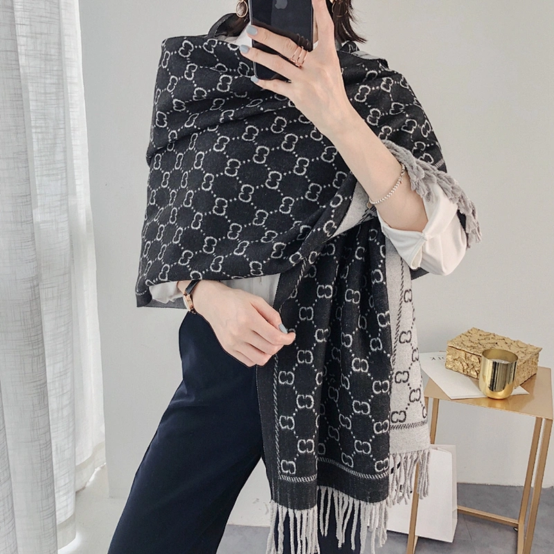 Factory Wholesale New Scarf Gifts Women European Style Double-Sided Letters Cashmere Wild Warm Shawl