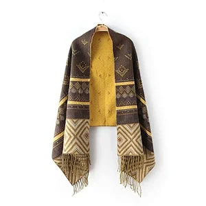 New autumn winter ethnic style jacquard cashmere tassel scarf women's casual all-match scarf shawl