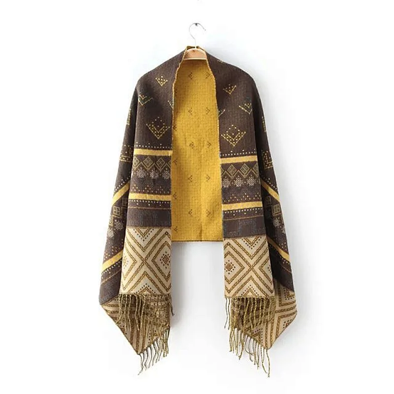 New autumn winter ethnic style jacquard cashmere tassel scarf women's casual all-match scarf shawl