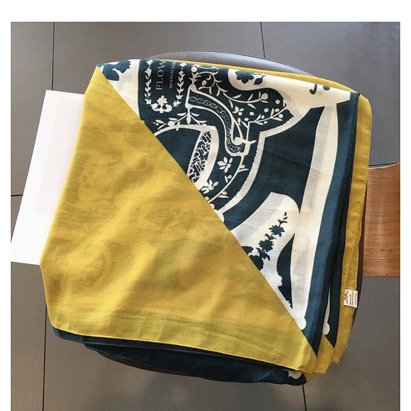 Golden Scarf Female Autumn Winter Korean Version Wild Yellow Graffiti Stitching Dual-Use Long Scarf Shawl