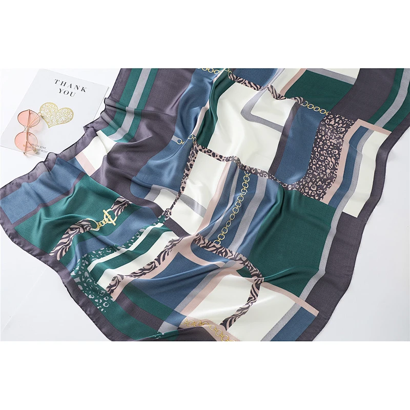 New long-style plaid stitching printed shawl big size bound fashion designed silk twill scarf
