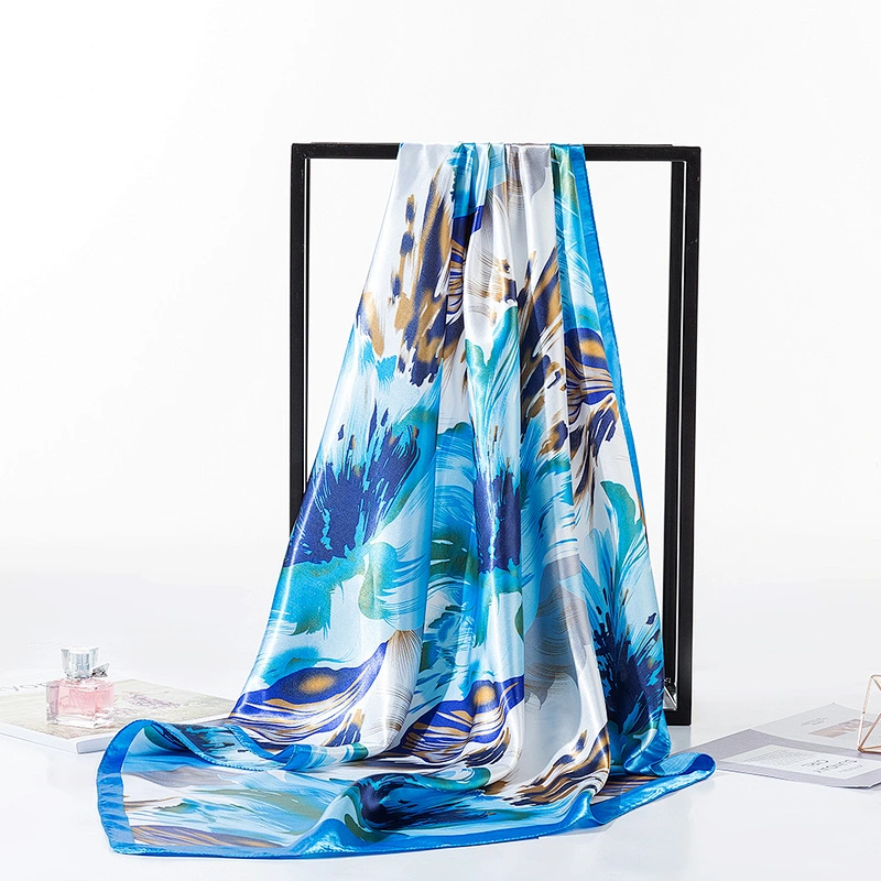 New satin sunscreen large square scarf 90cm graffiti printing simulation silk square scarf