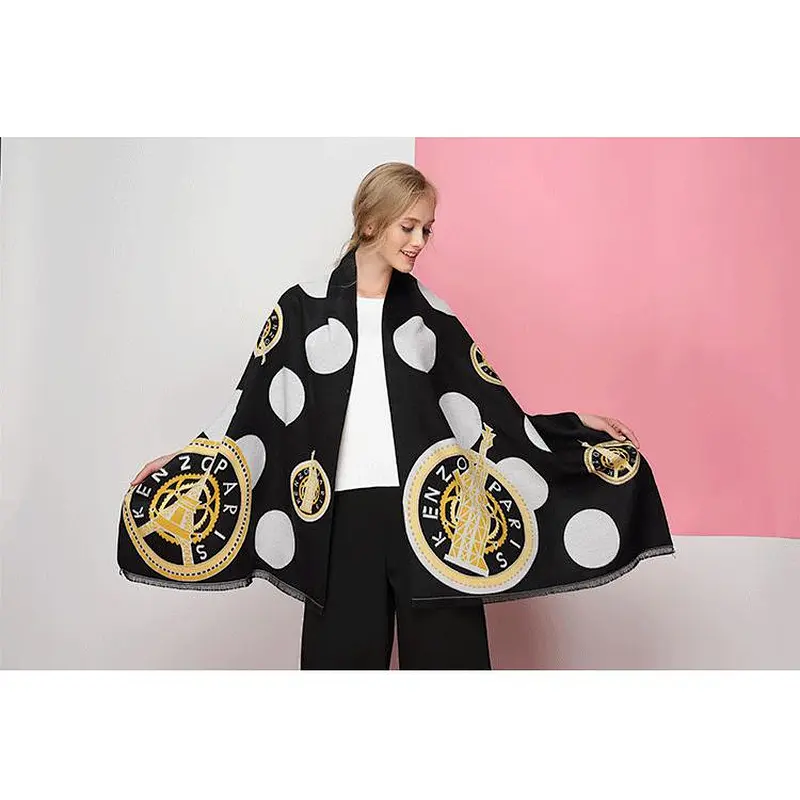 2020 New Fashion Brand European American Style Iron Tower Ladies Cashmere Tassel Warm Scarf Female Shawl