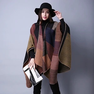 Autumn Winter Scarf Lattice Ladies Travel Shawl Cashmere European Ethnic Wind Split Thick Cloak