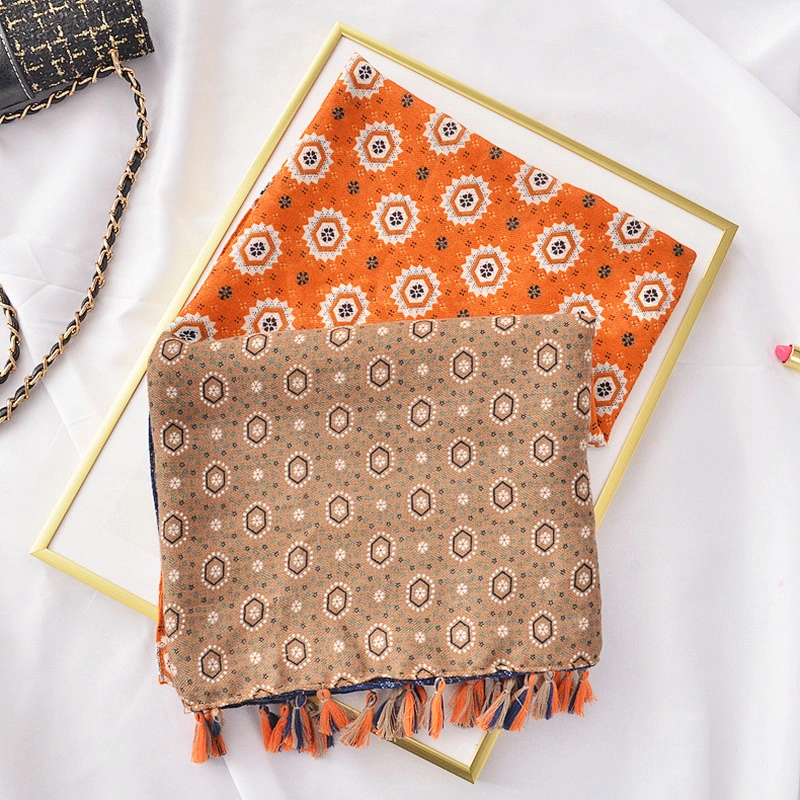 New Spring Summer Travel Ethnic Scarf Geometric Pattern Color Matching Twill Cotton Beach Towel Cotton Linen Scarf