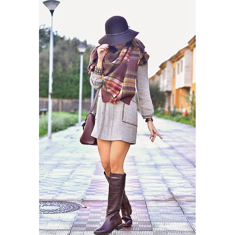 Plaid Scarf Women'S Autumn Winter Thick Brand Square Scarf Literary Elegant Soft Wide Shawl