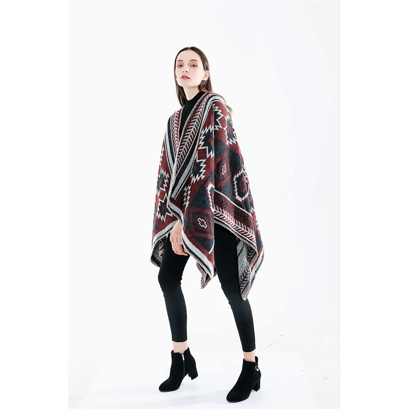2020 Factory Direct Thick European American Style Cross Diamond Geometric Pattern Cashmere Big Shawl