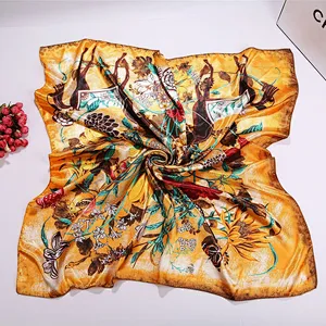 Spot wholesale new simulation silk scarf female 90 satin mother's day scarf floral printing square scarf