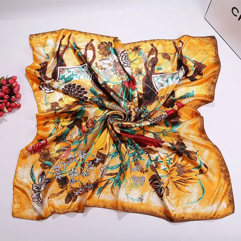 Spot wholesale new simulation silk scarf female 90 satin mother's day scarf floral printing square scarf