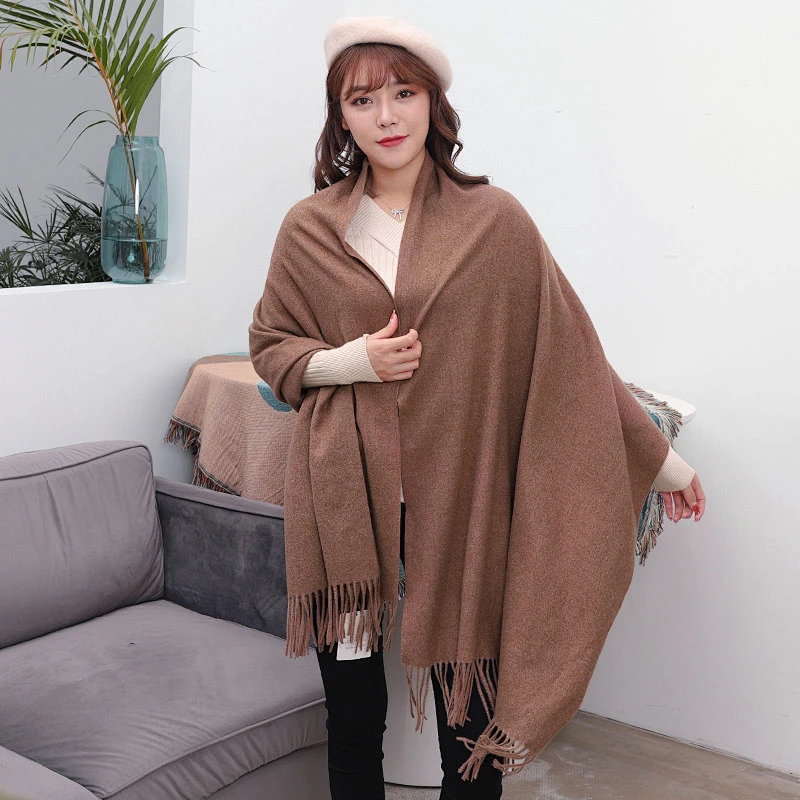 Wool Spinning Scarf Women Winter Thick Warm Red Shawl Scarf Pure Color Men Wool Cashmere Scarf