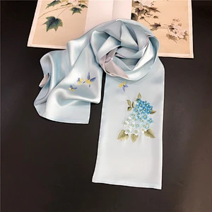 2020 Hot-Selling Embroidered Silk Scarf Gift 35*155CM Handmade Double Layer Embroidered Silk Scarf