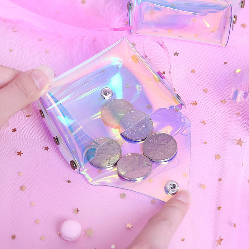 Girl heart transparent laser coin purse jelly storage bag square data cable bag female