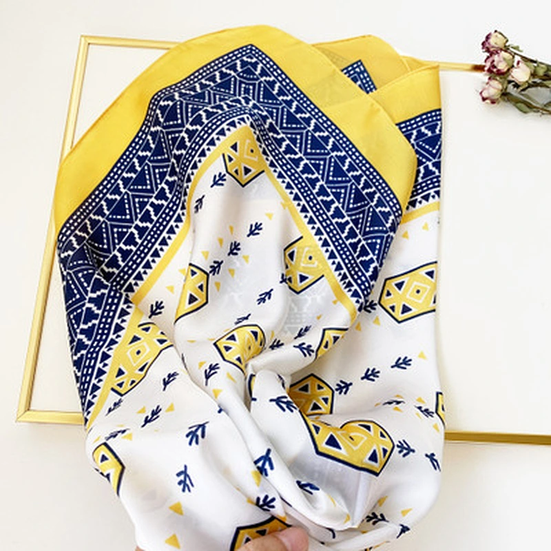 Spring and summer new simulation silk  geometric printed small silk chinese scarves silk square neck scarf