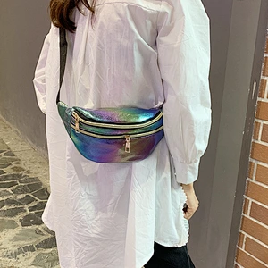 Holiday Bag Holographic PU Ladies Chest Bag Women Waist Bag Laser Fanny Pack Running Zip Belt Money Pouch Travel