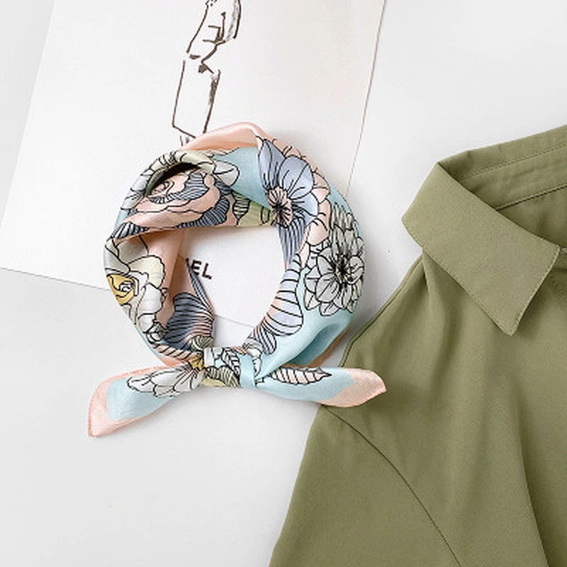 Wholesale floral silk scarves new women's decorative professional small scarf sweet crimped square scarf