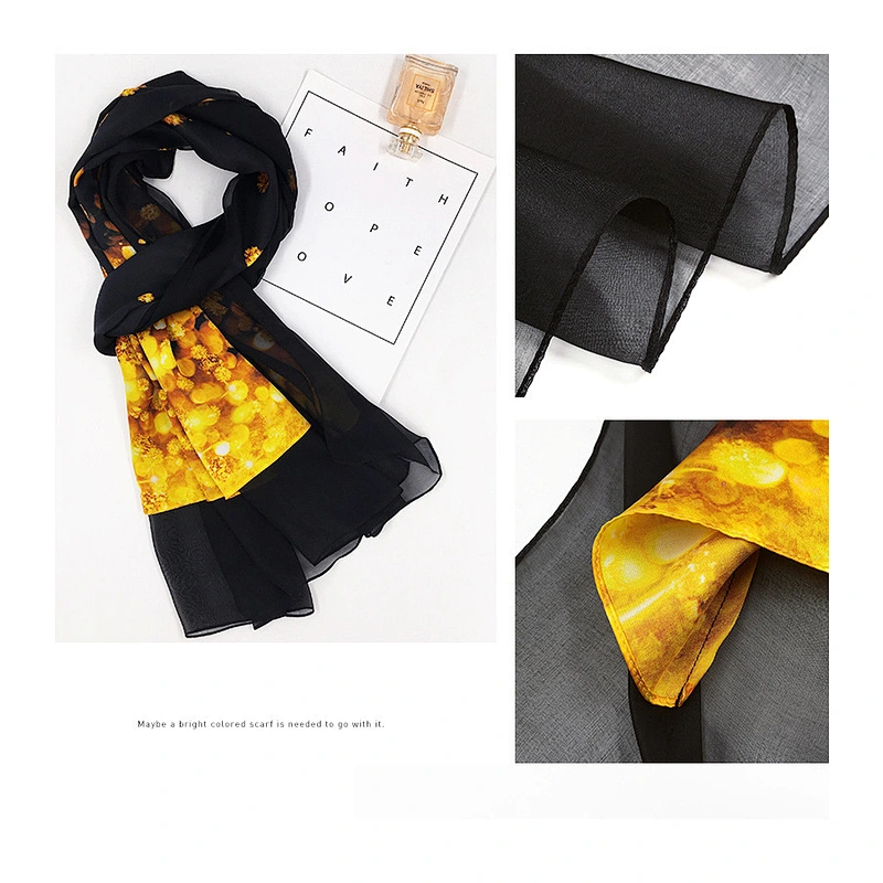 Luxury Elegant Autumn Winter Ladies 100% Silk Scarf Long Silk Scarves Shawl For Women