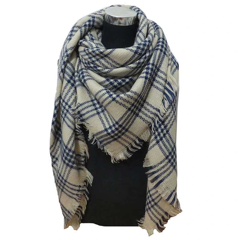 Plaid Scarf Female Tassels Warm Striped Shawl European American Popular Square Scarf