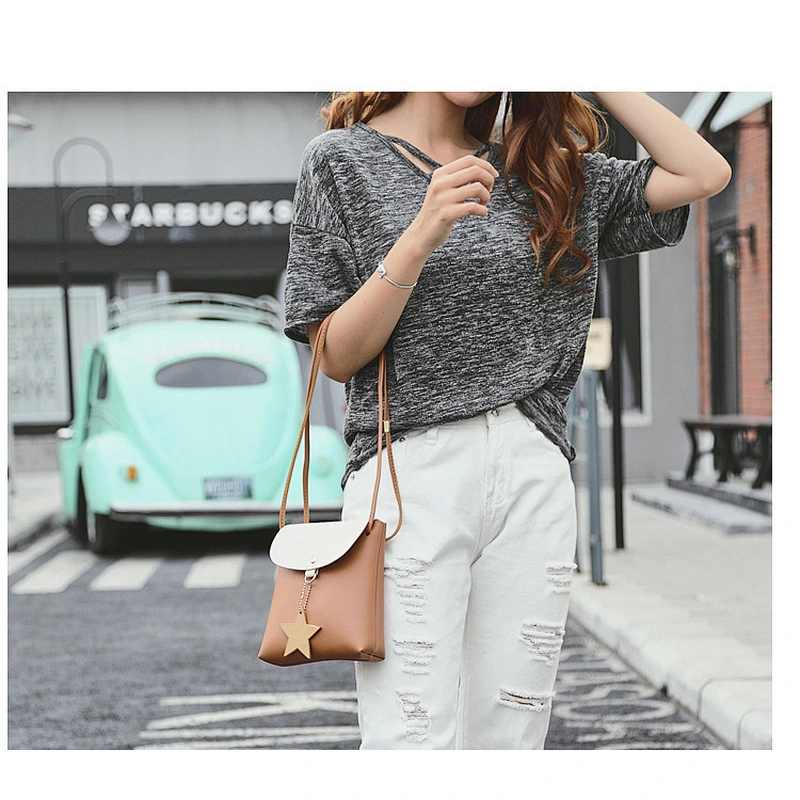 mini lady fashion star pendants crossbody bags pu leather woman messenger bag