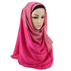 Wholesale Fringed Gold Silk Plain Color Breathable Cotton Muslim Scarf