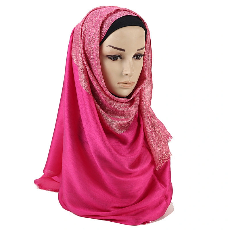 Wholesale Fringed Gold Silk Plain Color Breathable Cotton Muslim Scarf
