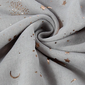 Cheap wholesale breathable Gold stamping star moon custom polyester voile scarf