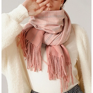 Scarf Women Simple Japanese Cute Cashmere Scarf Geometric Pattern Mid-Length Warm Shawl