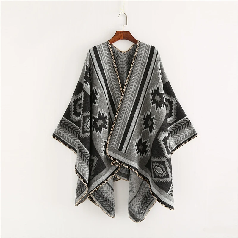 2020 Factory Direct Thick European American Style Cross Diamond Geometric Pattern Cashmere Big Shawl