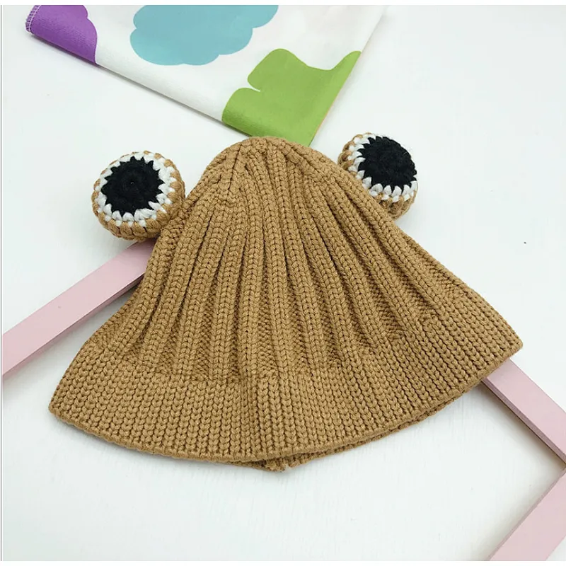 2020 Solid Color Cartoon Frog Knitted Hat Winter Warm Hat Acrylic Cap Beanie Hat For Kid Boy And Girl