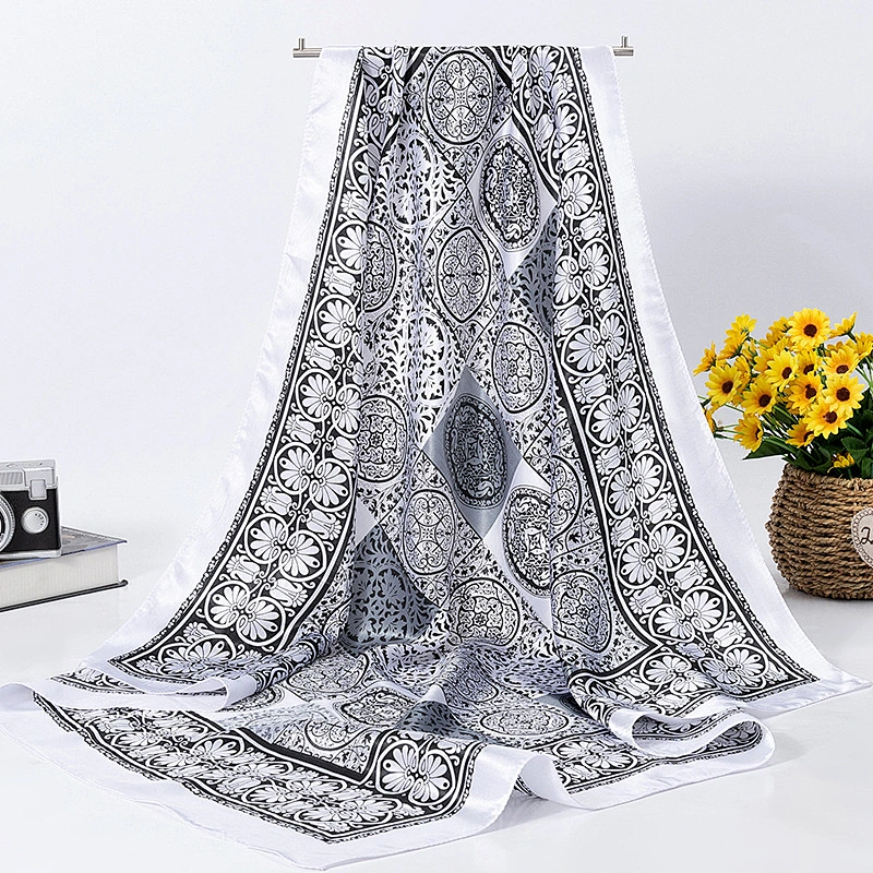 Silk square scarf middle-aged lady oversized wild decoration lattice circle print silk scarf shawl