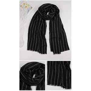 Autumn Winter Solid Color Striped Cotton Linen Scarf Lengthened Outdoor Warmth National Shawl