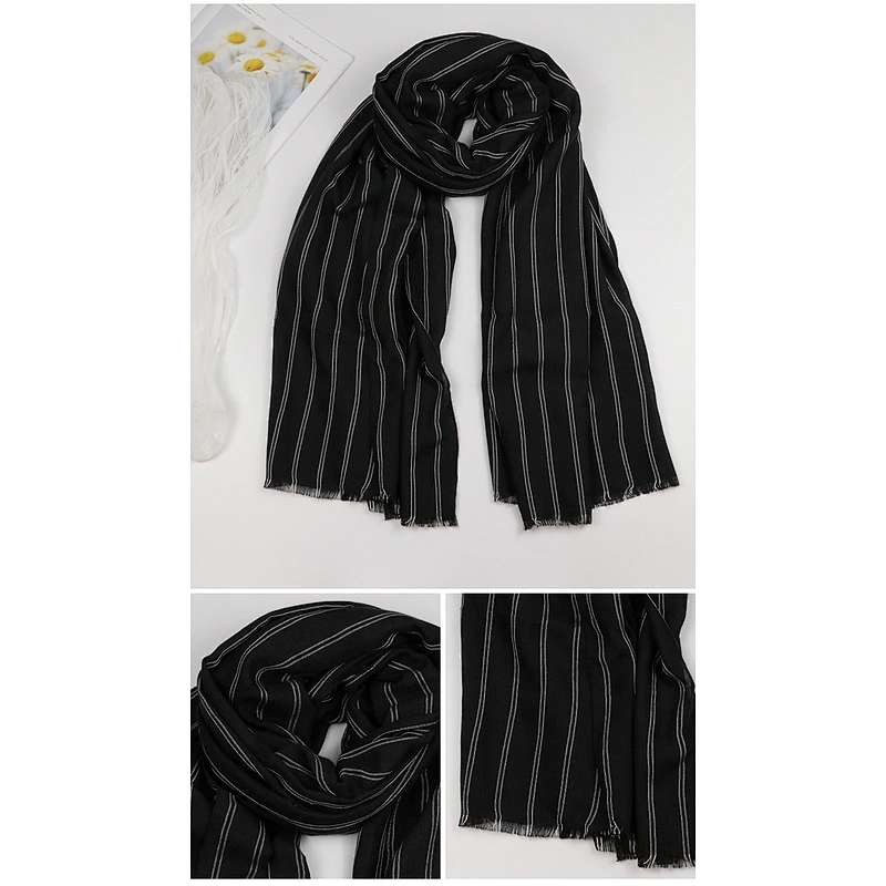 Autumn Winter Solid Color Striped Cotton Linen Scarf Lengthened Outdoor Warmth National Shawl
