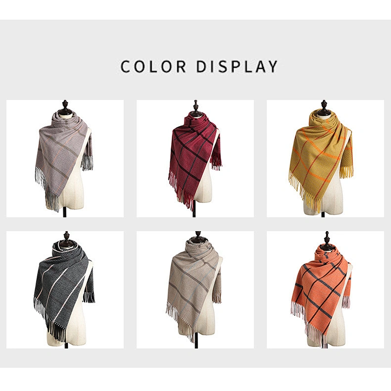 Scarf Autumn Winter 2020 New Plaid Cashmere Scarf Women'S Knitted British Simple Color Matching Warm Shawl