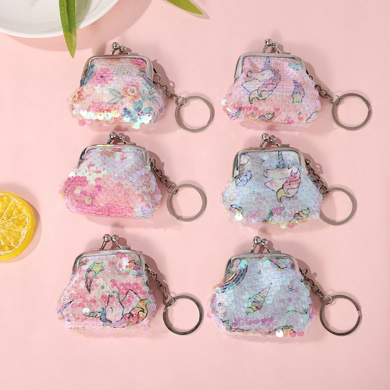 Manufacturers selling fashion fish scale sequins flower print key pendant mini coin purse