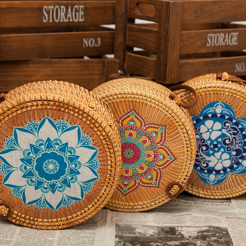 Handmade Women Rattan Bags Bohemian Straw Shoulder Crossbody Bags