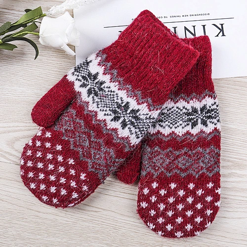 Winter Women Knitted Gloves Christmas Fashion Full Finger Mittens Female Soft Knit Gloves